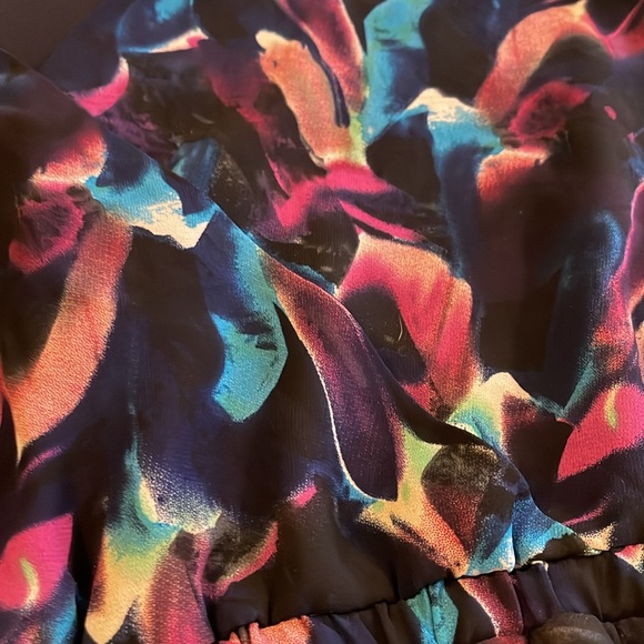 Luca Couture Watercolor Low Cut Sheer Arm Romper - Picture 10 of 15